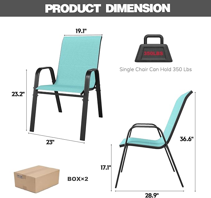 Patio Chairs Set of 4, Stackable Outdoor Dining Chairs for All Weather Textilene Fabric & Metal Frame, Outdoor Chairs Set for Backyard Deck Garden - Image 8