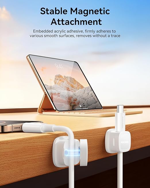6-Pack Magnetic Cable Clips, Rocoren Smooth Adjustable Adhesive Cord Organizer - Image 2