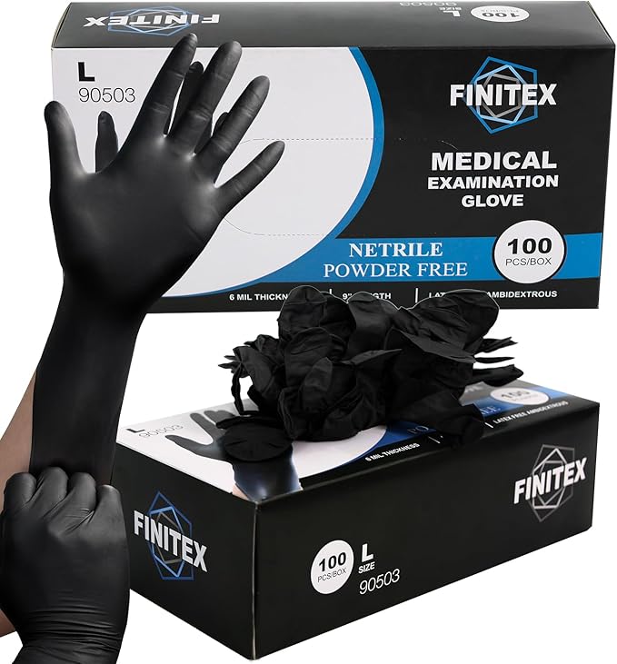 FINITEX Black Nitrile Disposable Medical Exam Gloves by FINITEX