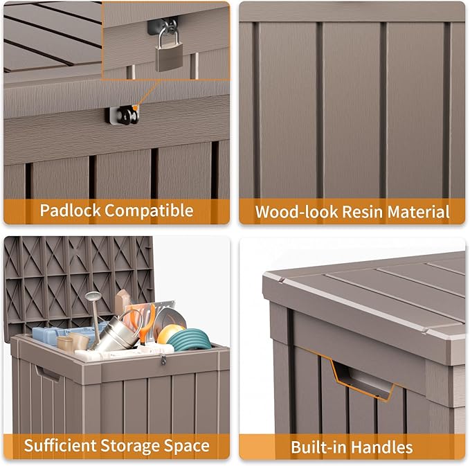 50 Gallon Waterproof Outdoor Storage Box,Resin Deck Box,Lockable Outside Storage Box Container for Patio Furniure,Garden Tools (50 Gallon,Grey) - Image 7