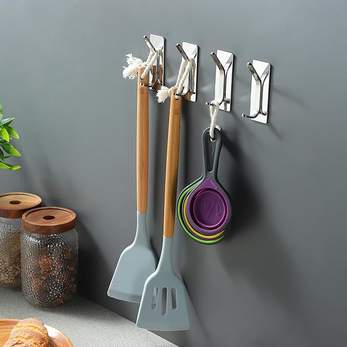 Taozun Polished Silver Towel Hooks 4pcs Stainless Steel Adhesive Hanging Hooks - Image 5