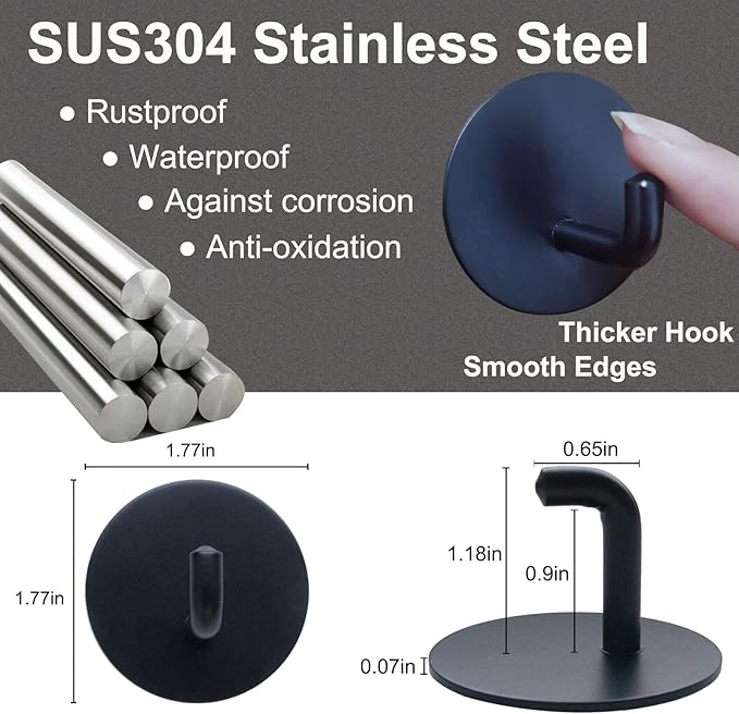 Adhesive Towel Hooks for Bathroom, 15LB Strong Hanger Stick on Wall and Door No - Image 4