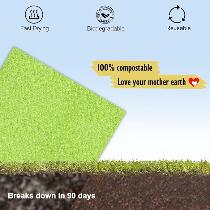 Swedish Dishcloths for Kitchen | 10 Pack Cellulose Sponge Dish Cloths Washable - Image 6