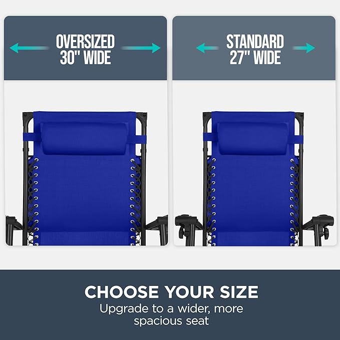 Best Choice Products 30” Wide Folding Zero Gravity Outdoor Recliner Patio Lounge Chair w/Adjustable Canopy Shade, Headrest, Side Accessory Tray - Cobalt Blue - Image 4