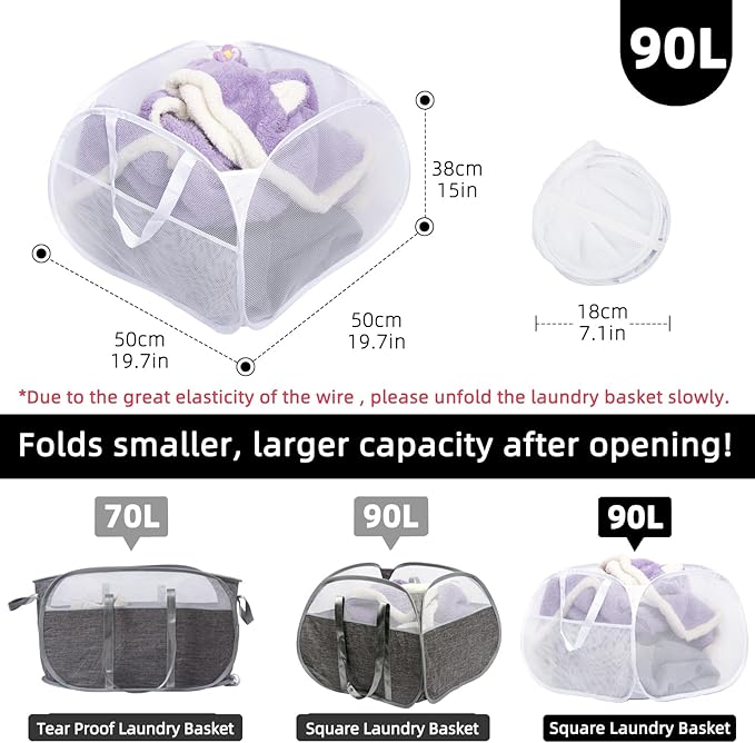 Collapsible Laundry Basket, 90L Foldable Pop-up Laundry Hamper - Image 2