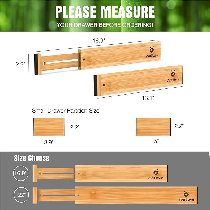 ANTOWIN Bamboo Drawer Dividers Organizers, Drawer Separators Splitter, 13-17 - Image 3