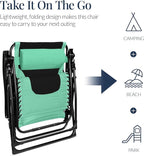 Best Choice Products Oversized Padded Zero Gravity Chair, Folding Outdoor Patio Recliner, XL Anti Gravity Lounger for Backyard w/Headrest, Cup Holder, Side Tray, Polyester Mesh - Green/Black - Image 6