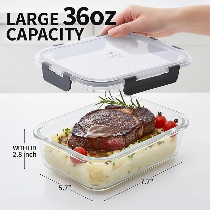 Zulay Kitchen 5 Piece Large Glass Tupperware Container Set - Image 2