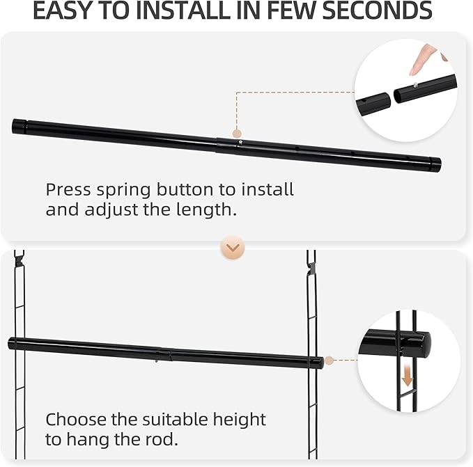 STORAGE MANIAC Hanging Closet Rod, Adjustable Width and Height Closet Hanging - Image 4
