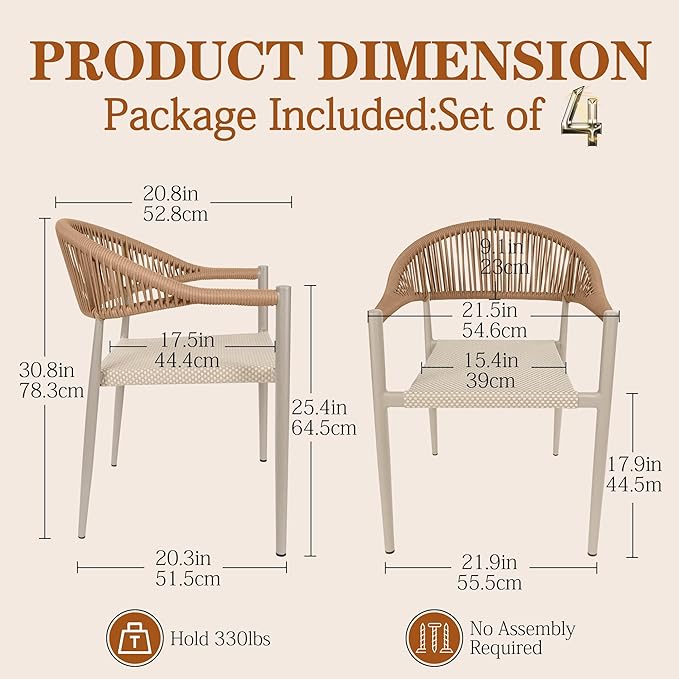 TWT Patio Dining Chairs Outdoor Stackable Dining Chairs for All Weather, Breathable Textilene Garden Outdoor Furniture for Backyard Deck (Brown, Set of 4) - Image 3