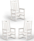 Ciokea Oversized Outdoor Rocking Chairs Set of 3, 380lbs Heavy-Duty Large Patio Rocker, High Back Cozy Porch Chairs, Weather Resistant Patio Rocking Chairs for Outside, Fire Pit, Deck, White by CIOKEA