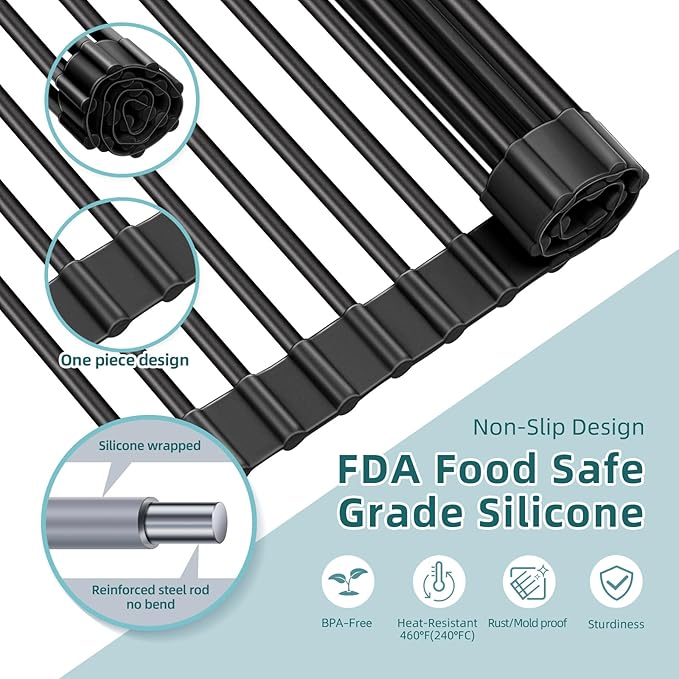 Ohuhu Sink Drying Rack, 20.5" W x 16.1" L Over Sink Roll-Up Dish Drainer - Image 4