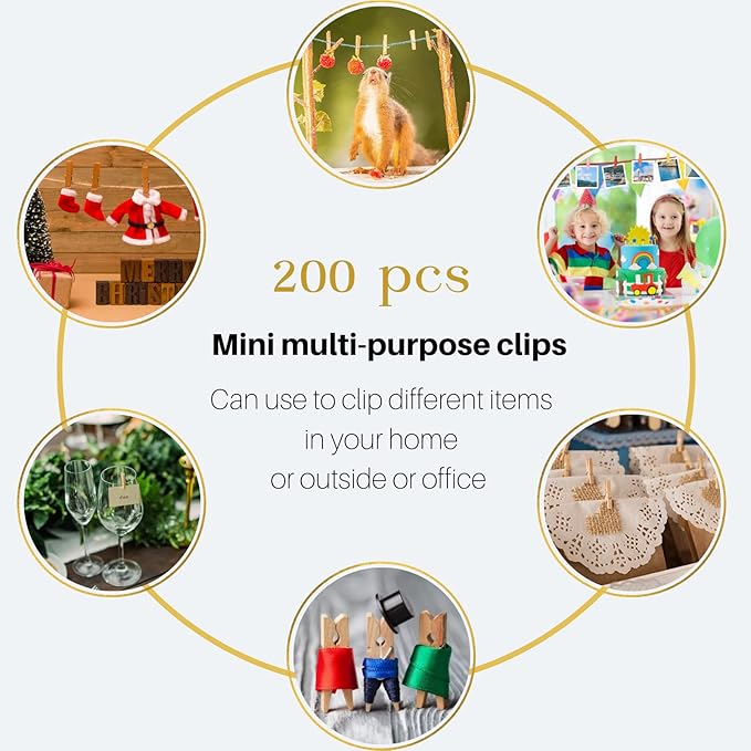 Mini Clothes Pins for Photo, Small Clothespins 200 pcs 1" Natural Wooden - Image 7