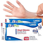 CARE PLUS Vinyl Gloves Clear Large Size 200 Count | Heavy Duty, Non-Sterile by CarePlus
