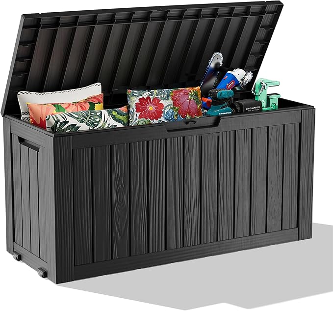 EasyUp 90 Gallon Outdoor Deck Box Waterproof, UV Resistant Resin Outdoor Storage Box for Delivery, Porch, Patio and Garden, Black by EASYUP
