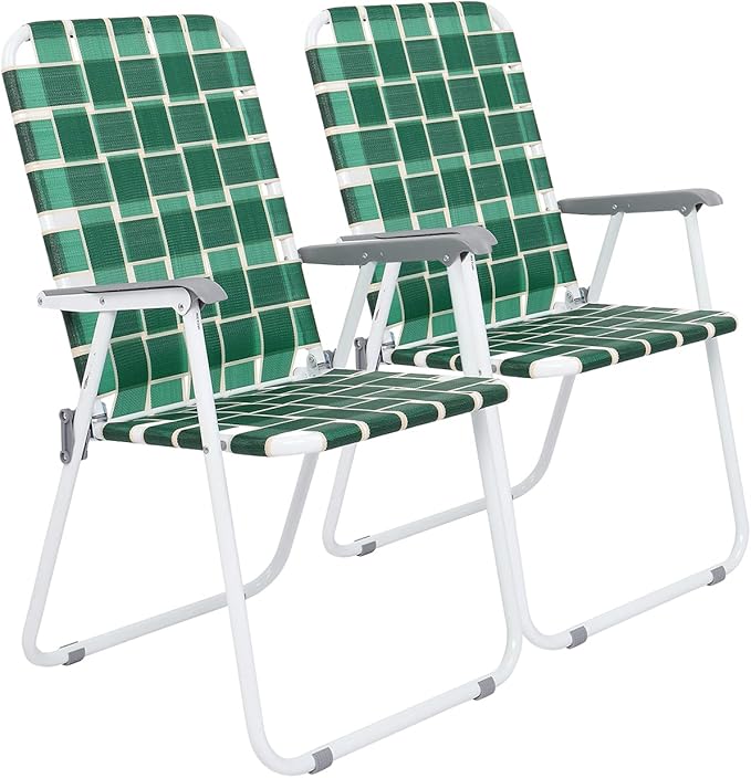 VINGLI Patio Lawn Webbed Folding Chairs Set of 2, Outdoor Beach Chair Portable Dining Chair for Outdoor Yard, Garden (Dark Green, Classic) by VINGLI