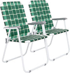 VINGLI Patio Lawn Webbed Folding Chairs Set of 4, Outdoor Beach Chair Portable Dining Chair for Outdoor Yard, Garden (Dark Green, Classic) by VINGLI