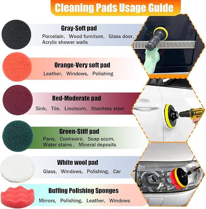 15Pcs Drill Brush Attachment Set, Drill Scrubber Brush Kit Include Soft Drill - Image 5