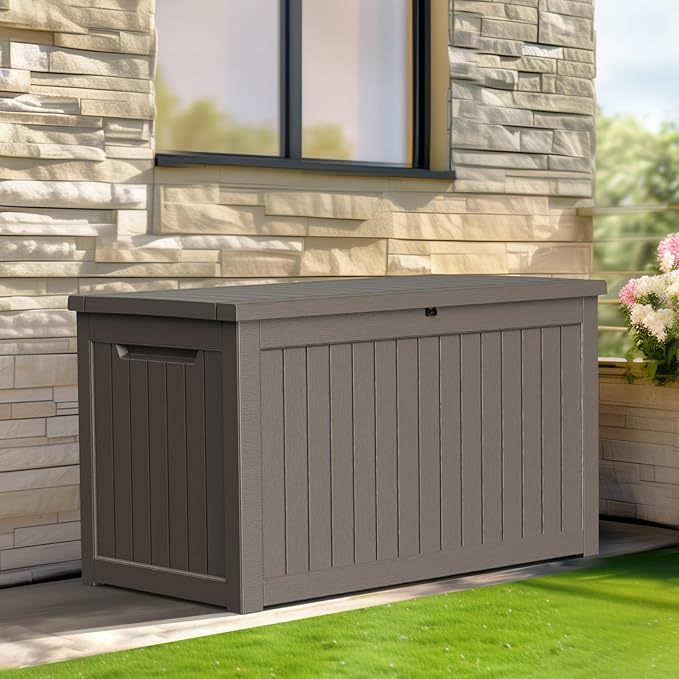 280 Gallon Resin Deck Box, Lockable Patio Outdoor Storage Box for Furniture, Garden Tools and Tools Storage, Waterproof Outside Storage Boxes - Grey - Image 7