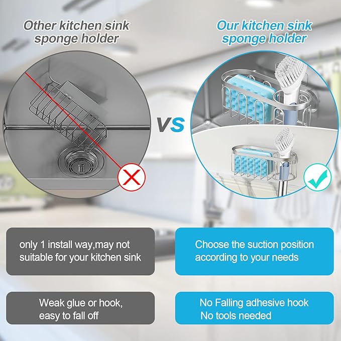 Yazoni 2-in-1 Sponge Holder for Kitchen Sink, Sink Caddy Kitchen Sink Organizer - Image 3