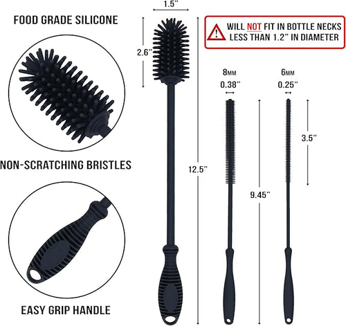 12.5" Silicone Bottle Brush & Straw Cleaner Brush Set | Water Bottle Cleaner - Image 2