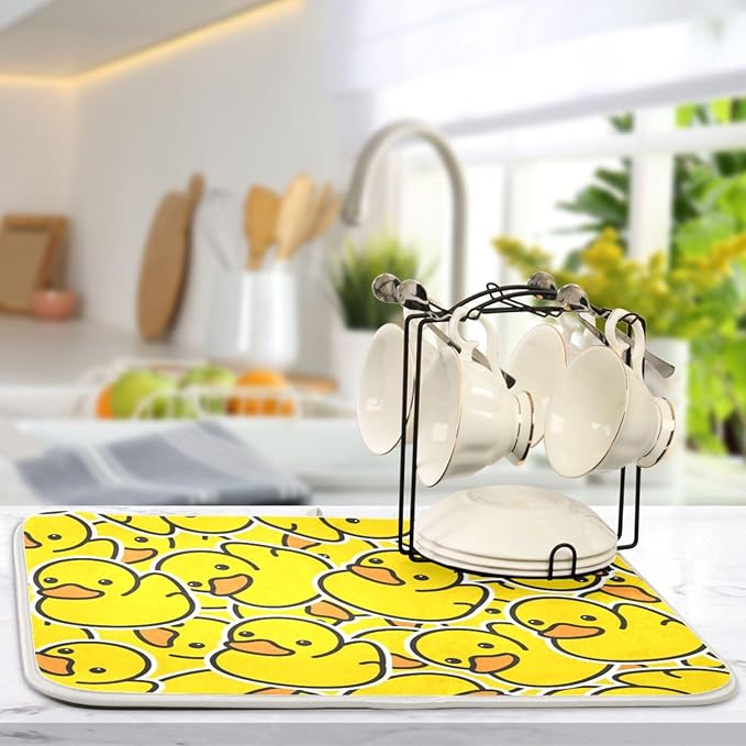 Yellow Duck Dish Drying Mat Super Absorbent Drying Mat Large Coffee Mat - Image 5