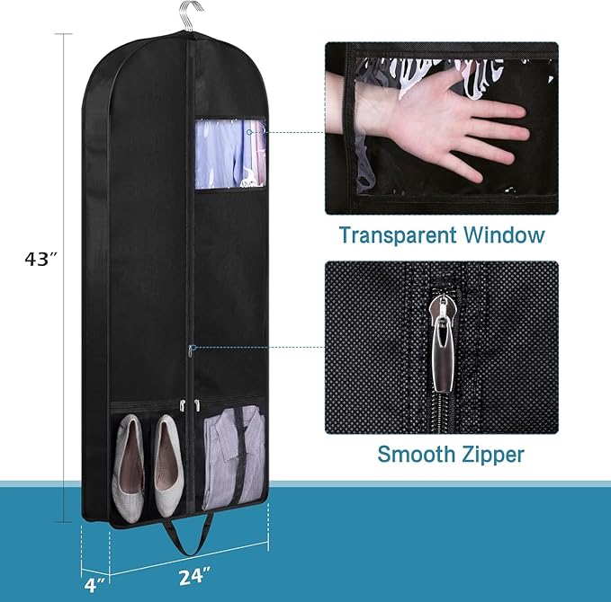 KIMBORA 43" Suit Bags for Closet Storage and Travel, Gusseted Mesh Hanging - Image 6