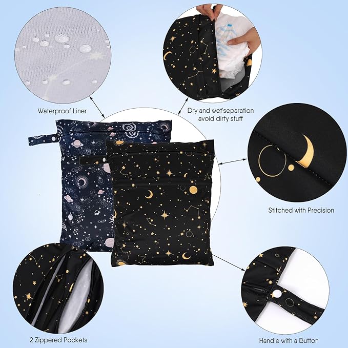 2pcs Travel Waterproof Laundry Bag, Cloth Diaper Wet Dry Bags - Image 2