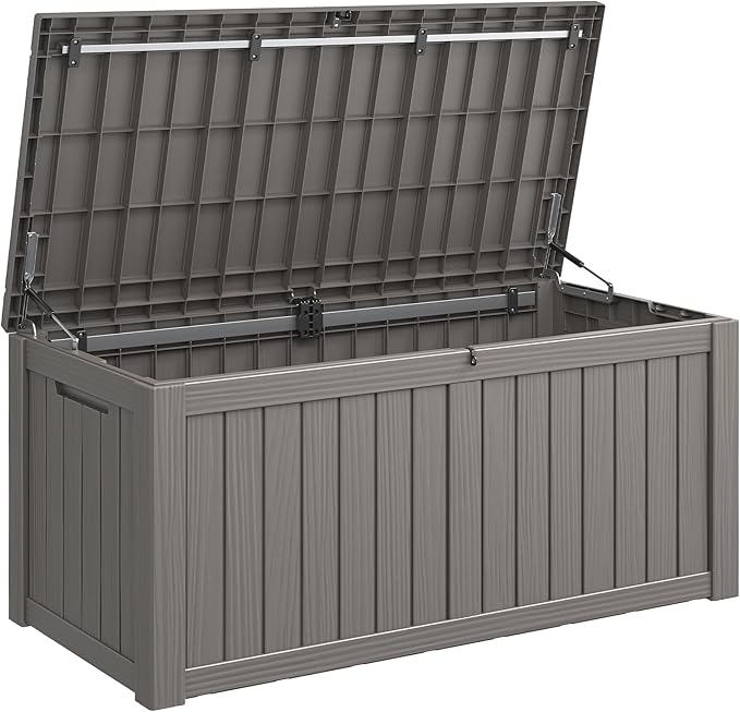 Outdoor Storage Box, Resin Deck Boxes Indoor and outdoor, Waterproof Storage Box Lockable Lid (Grey, 120 Gallon) by NBYSGO