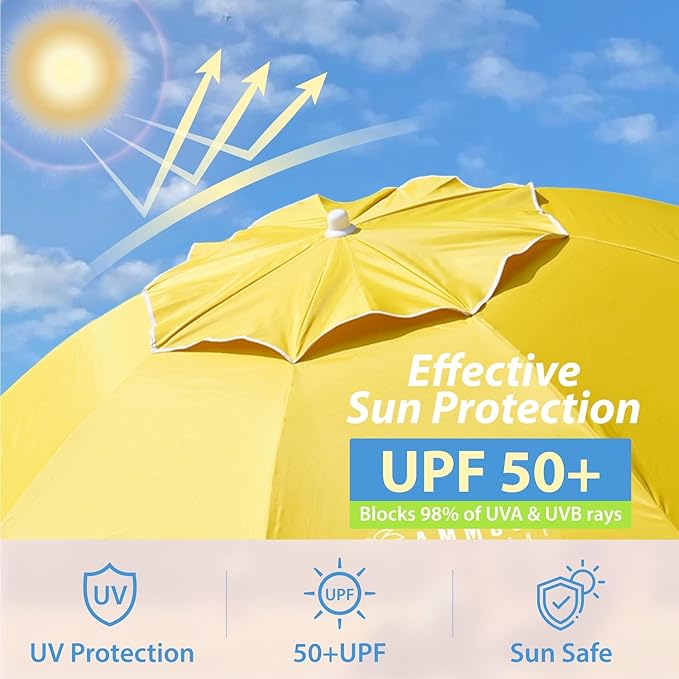 AMMSUN Shade Umbrella, Premium Portable Umbrella with Stand, 6.5ft Lightweight Free Standing Canopy for Sporting Games, Adjustable Instant Sun Protection and Easy to Carry, Yellow - Image 5