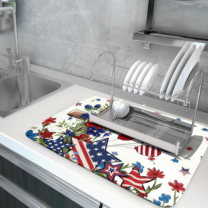 Star Floral Patriotic 4th of July Dish Drying Pad 18 x 24 Inch - Image 5