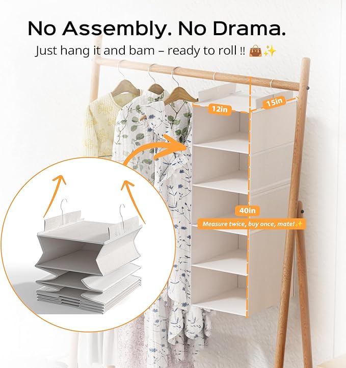 Extra Deep Hanging Closet Organizers and Storage, 5-Tier Closet Hanging - Image 4