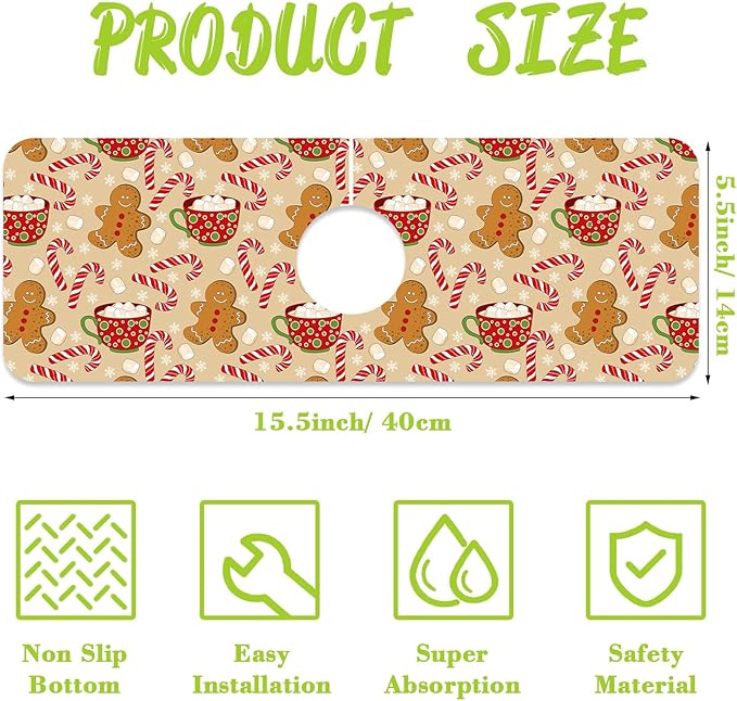 Chrismas Sink Splash Guard Faucet Mat Christmas Absorbent Fast Drying Mat Sink - Image 2