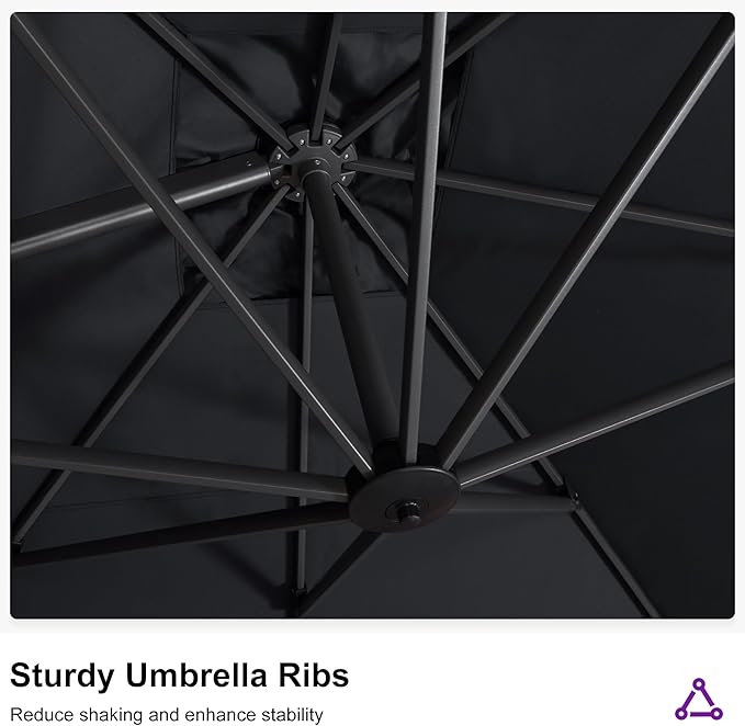PURPLE LEAF 11.5' X 11.5' Telescopic Patio Umbrella with Base Included Lifting Cantilever Offset Square Large Umbrella for Pool Outdoor Patio Deck Garden Grey - Image 8