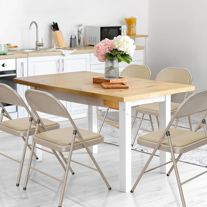 VINGLI 20 Pack Folding Chairs with Padded Seats, Metal Frame with Pu Leather Seat & Back, Capacity 350 lbs, Set of 20, Khaki - Image 7