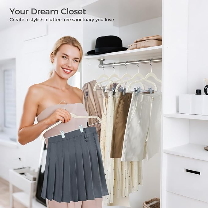 HOUSE DAY Velvet Hangers with Adjustable Clips 20 Pack, Non-Slip Suit Organizer - Image 9