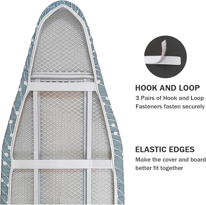 Ironing Board Cover and Pad Standard Size 15" x 54", 3 Pairs of Hook and Loop - Image 4
