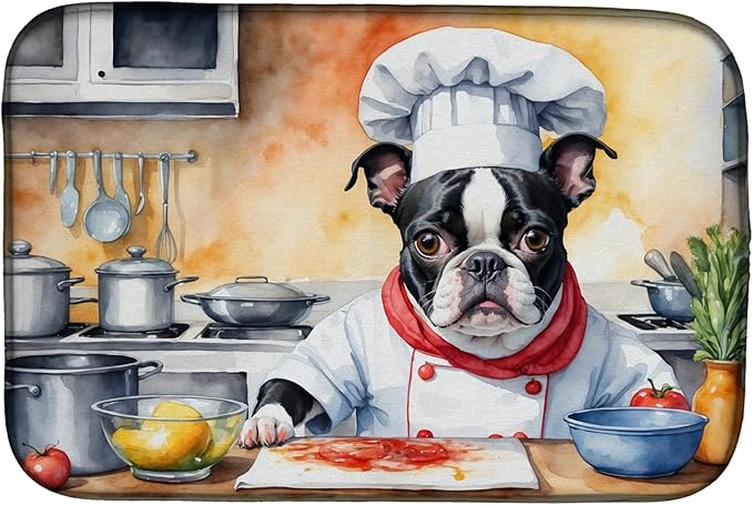 Caroline's Treasures DAC6215DDM Boston Terrier The Chef Dish Drying Mat by CarolinesTreasures