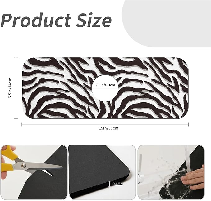 Kitchen Sink Splash Guard，Black-white checkered- Faucet Mat Sink Gadgets-Super - Image 3