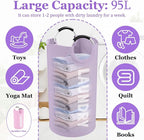 2Pcs 95L Purple + Pink Laundry Basket, Folding Laundry Hampers - Image 2