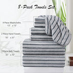 Oliven 8 Pcs Gray Cabana Stripe Bath Towel Set Oversize Bath Sheet-2 Bathroom - Image 3