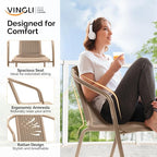 VINGLI PE Rattan Outdoor Dining Chairs Set of 2, Plastic Stackable Patio Chairs for Indoor, Porch, Restaurant, Garden,Champagne - Image 5
