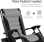Best Choice Products Oversized Padded Zero Gravity Chair, Folding Outdoor Patio Recliner, XL Anti Gravity Lounger for Backyard w/Headrest, Cup Holder, Side Tray, Polyester Mesh - Gray - Image 5