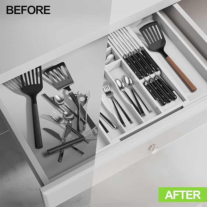 Bamboo Kitchen Drawer Organizer, Expandable Silverware Organizer - Image 6