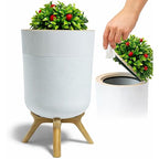 Small Bathroom Trash Can with Plant Style Lid, 1.8 Gallon, Small Bathroom by ORMARAHOME