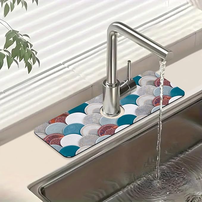 Wall Tiles Texture Sink Splash Guard Ceramic Decor Faucet Absorbing Mat Fast by Unknown