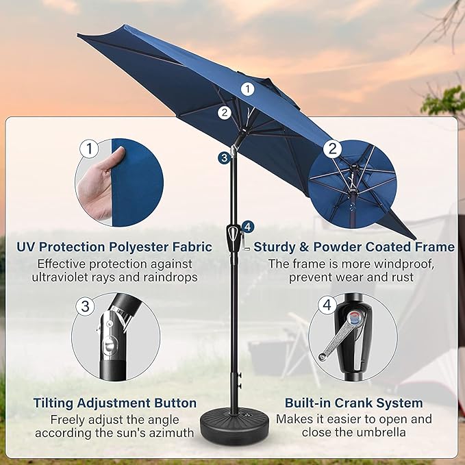 Simple Deluxe 9' Patio Umbrella Outdoor Table Market Yard Umbrella with Push Button Tilt/Crank - Image 2