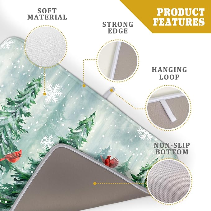 Welcome Winter Pines Tree Dish Drying Mat, Winter Snowflake Dish Drying Mat - Image 4