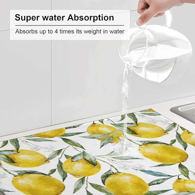 Lemon Dish Drying Mat 18x24 For Kitchen Counter Absorbent Microfiber Dishes Pad - Image 5