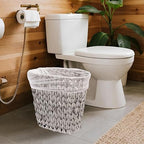 Wicker Trash Can, Waterproof Bathroom Waste Basket, Plastic Wicker Woven Waste - Image 2